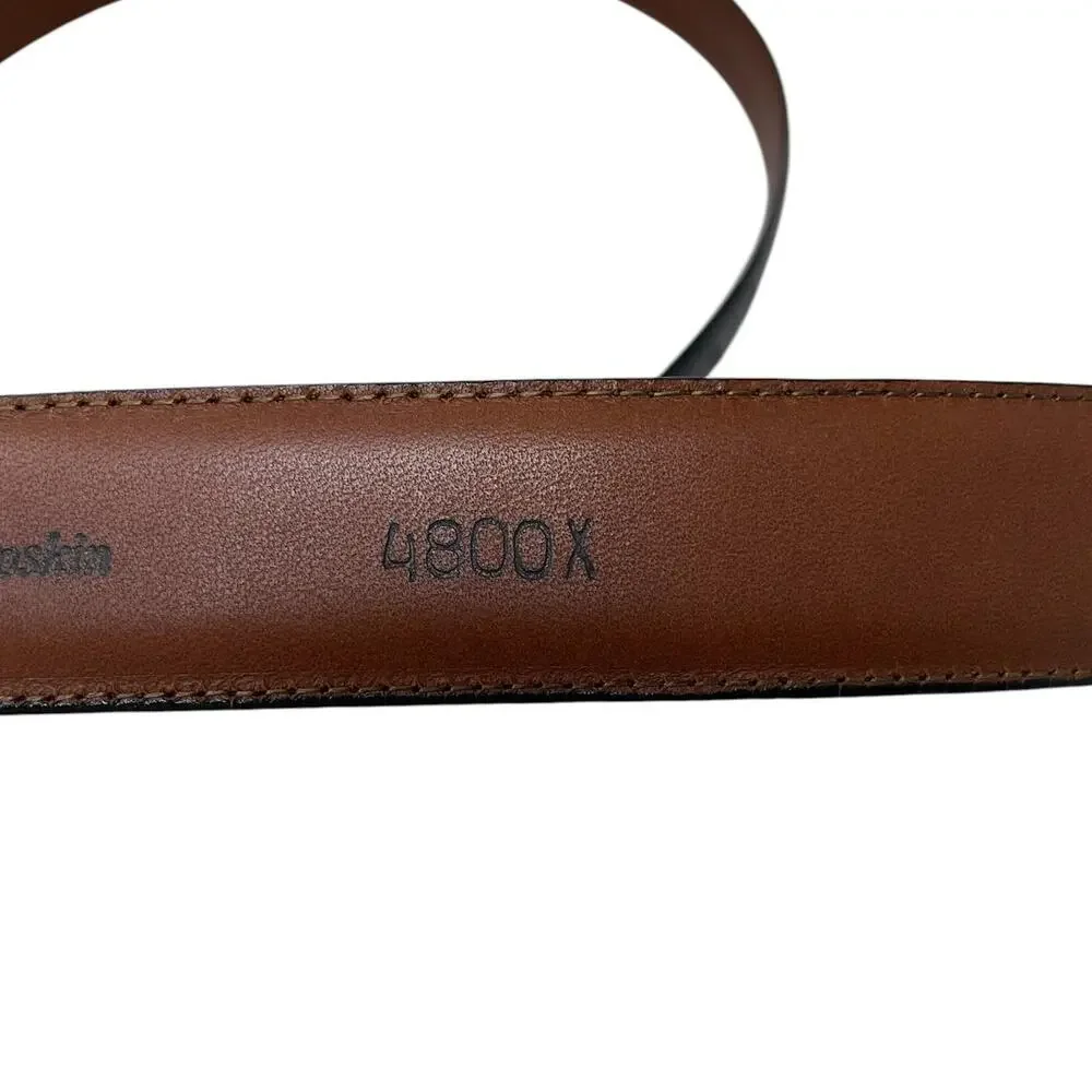 Torino Embossed Italian Kipskin Leather Belt Solid Brass Black Sz 54 USA Made